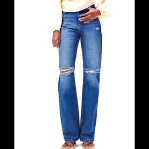 Zara high rise full length straight leg ripped jean